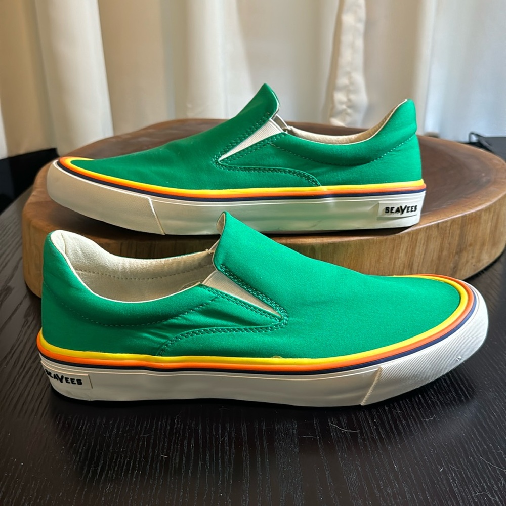 Men’s sixe 12 SeaVees loafers in green. Like-new condition.